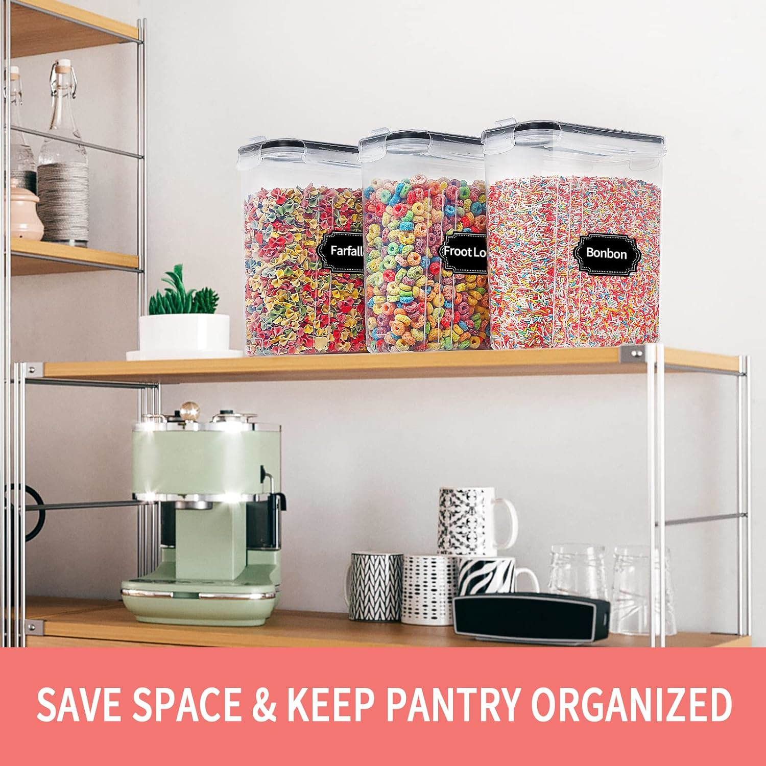 Food Storage Kitchen Container Set - 2.5L Cereal Storage Containers with Lids