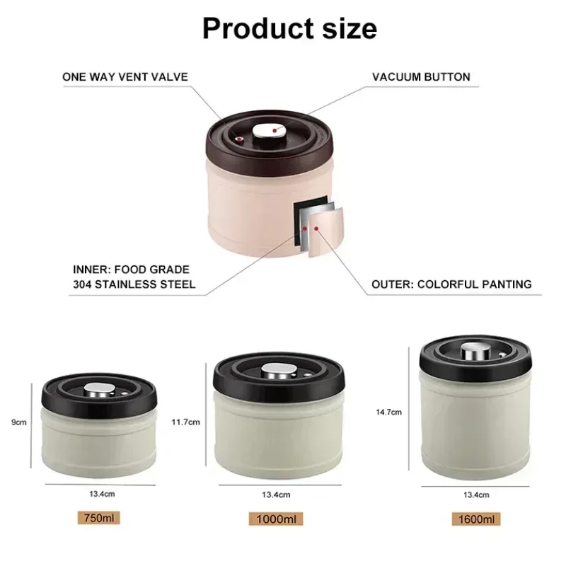 Food Storage Vacuum Containers - 304 Stainless Steel Airtight Coffee Container