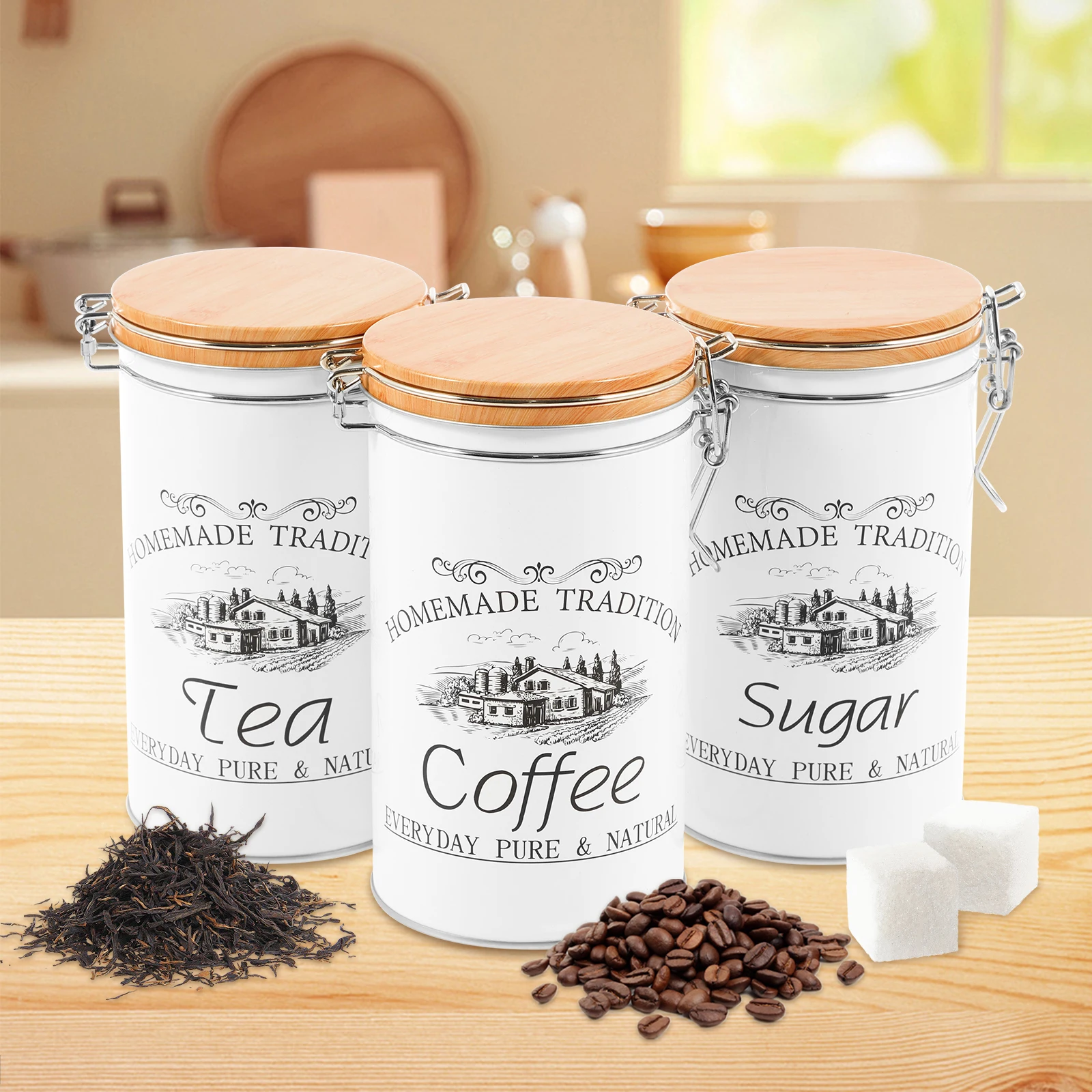 3Pcs/Set Tea Coffee Sugar Cani - огляд і ціна Food Storage Kitchen Container Set