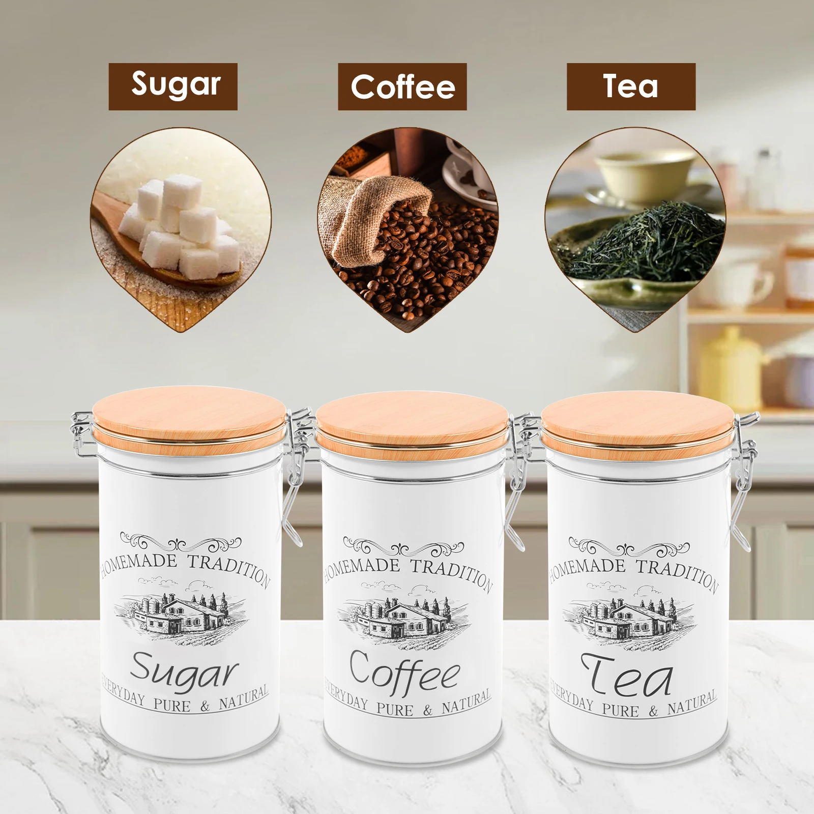 3Pcs/Set Tea Coffee Sugar Cani - огляд і ціна Food Storage Kitchen Container Set
